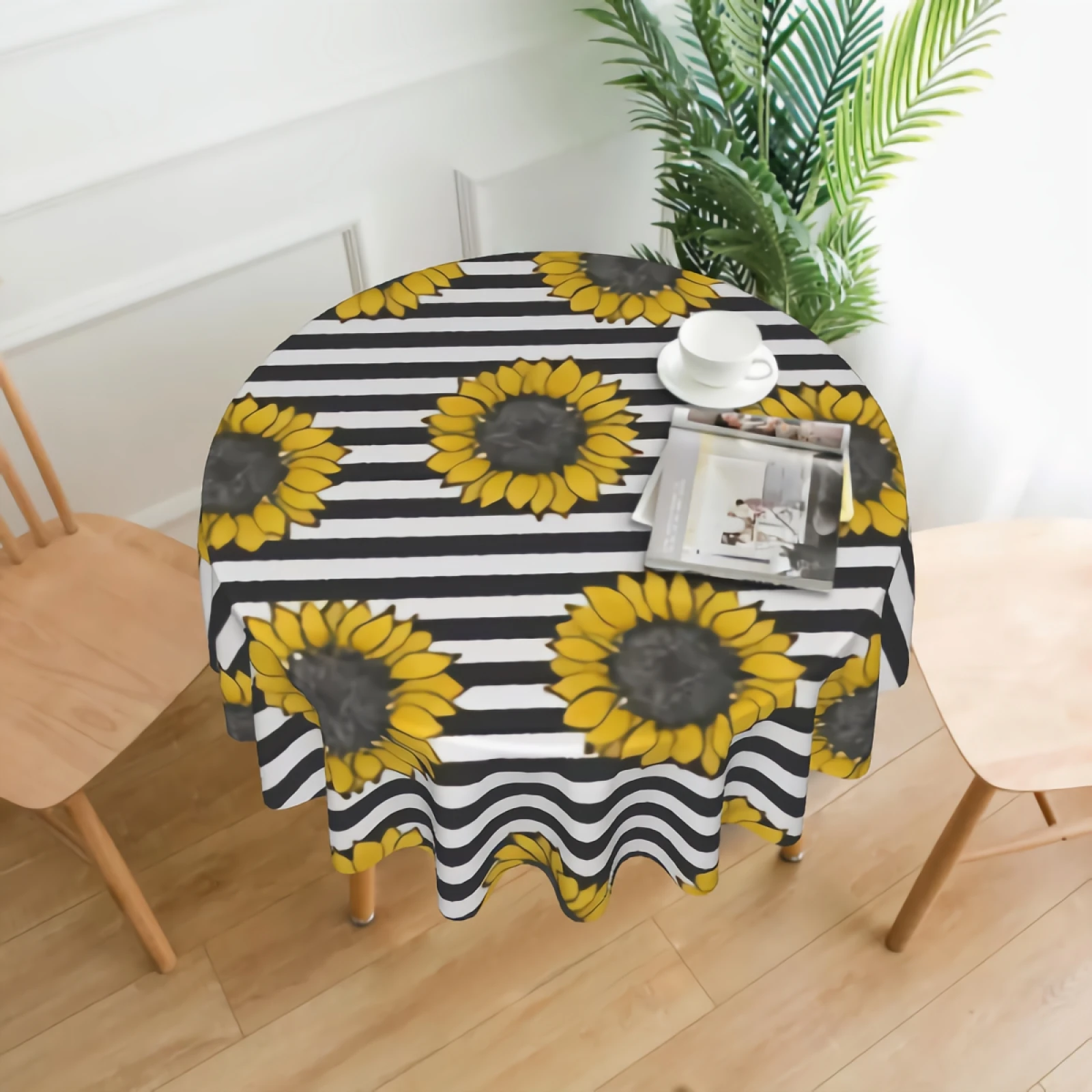 Sunflowers On Black And White Striped Background Round Tablecloth Waterproof Blooming Sunflower Floral Table Cloth
Sunflowers On Black And White Striped Background Round Tablecloth Waterproof Blooming Sunflower Floral Table Cloth