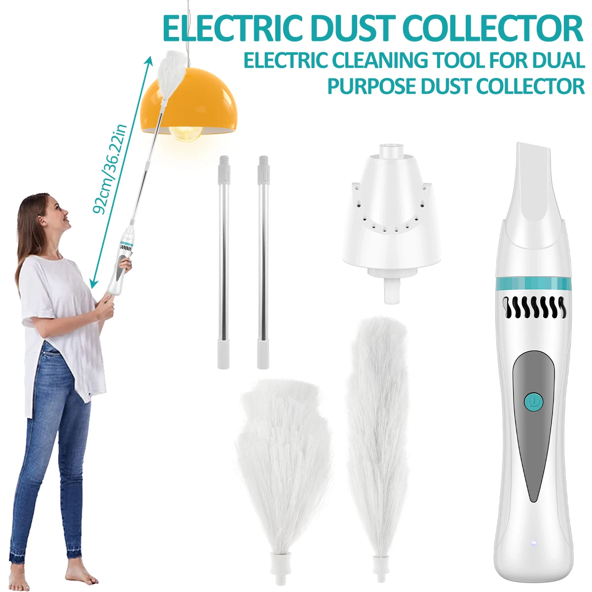 Electric Microfiber Feather Duster USB Rechargeable 360° Spin Cleaning Duster with Extension Pole Detachable Dust Collector with
Electric Microfiber Feather Duster USB Rechargeable 360° Spin Cleaning Duster with Extension Pole Detachable Dust Collector with