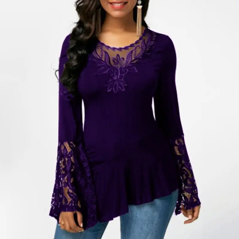 Flare Long Sleeve Lace Embroidery Blouse Women Fashion O Neck Slim Elegant Lady Tops Mujer Solid Long Shirt Women Clothing 24974
Flare Long Sleeve Lace Embroidery Blouse Women Fashion O Neck Slim Elegant Lady Tops Mujer Solid Long Shirt Women Clothing 24974