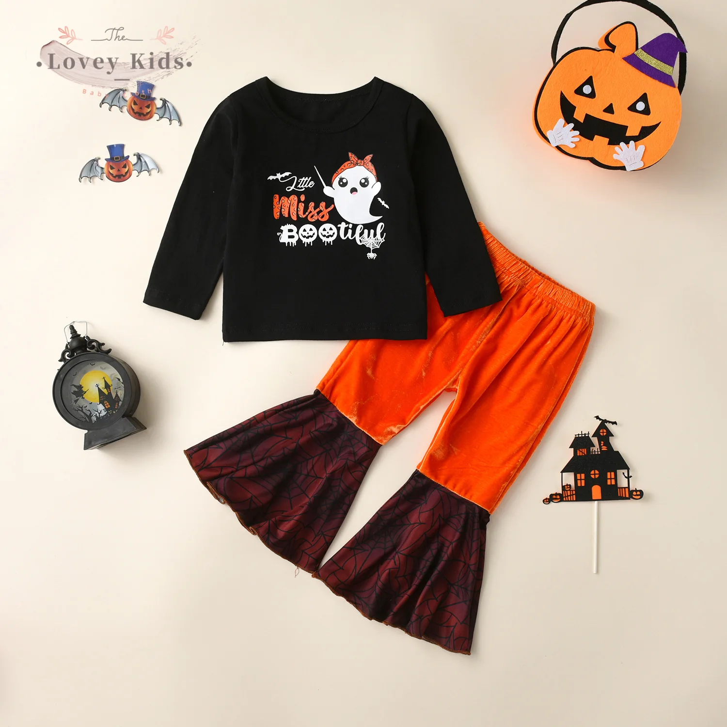 2 шт./комплект, бархатные топы и брюки-клеш с надписью 
2 шт./комплект, бархатные топы и брюки-клеш с надписью