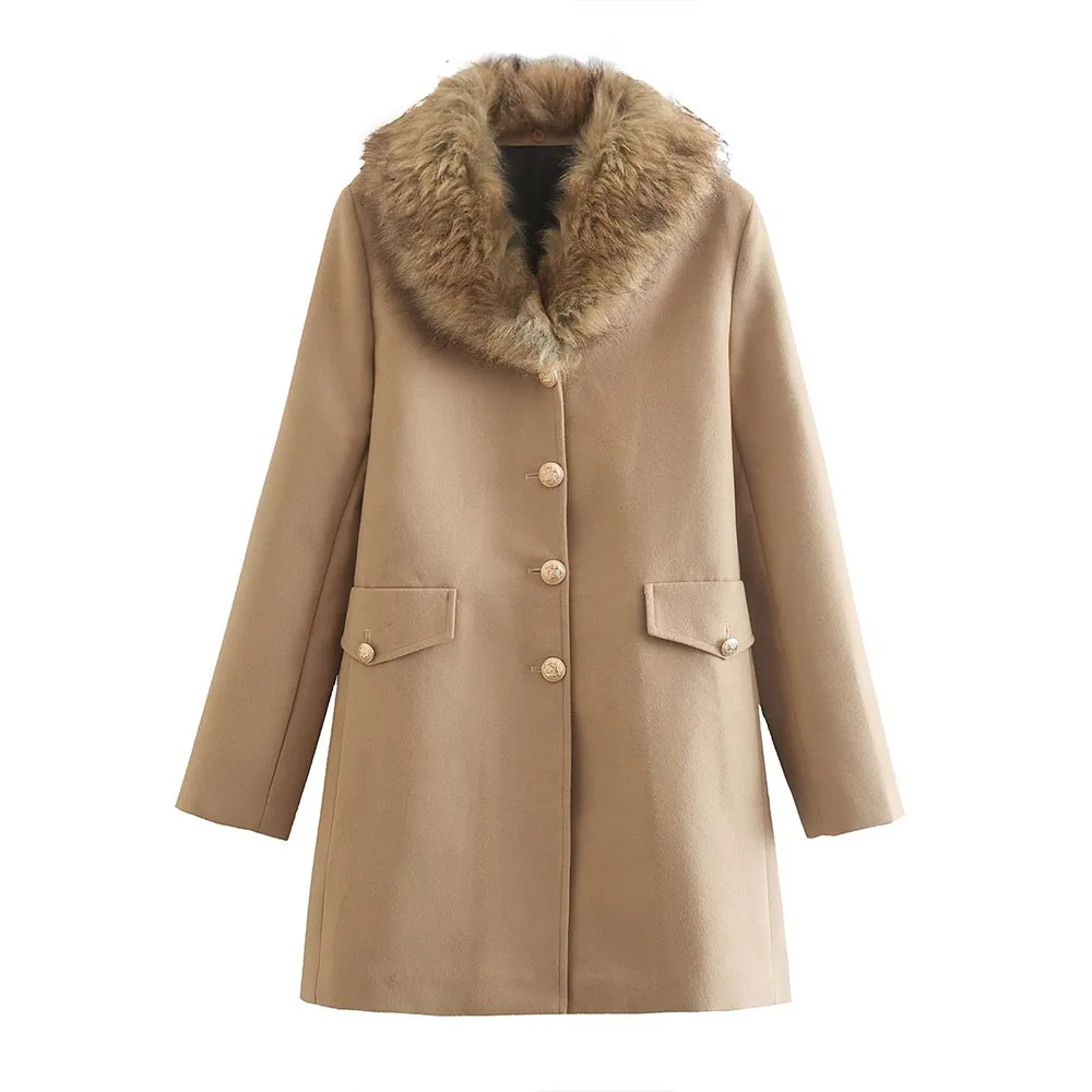 BER&OYS&ZA 2022 Women's winter jacket fashion new camel wool collar removable wool blend straight tube overcoat overcoat
BER&OYS&ZA 2022 Women's winter jacket fashion new camel wool collar removable wool blend straight tube overcoat overcoat