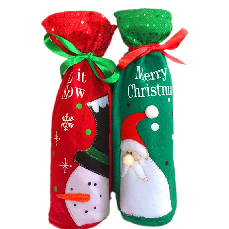 

2 шт./лот рождественские Чехлы для красного вина крышка для бутылки внутреннее украшение для кухни Санта-Клауса рождественские украшения дл...