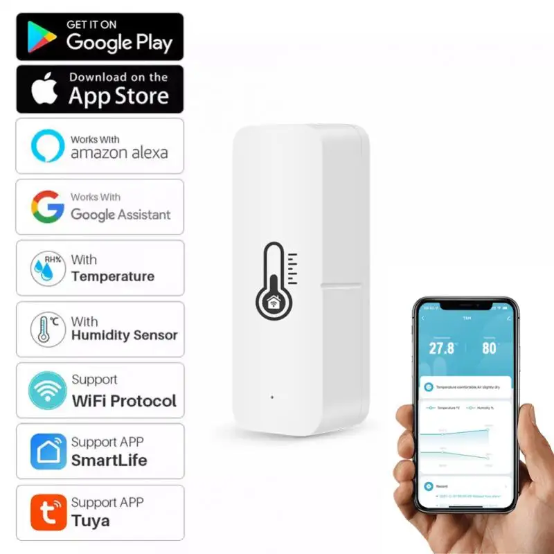 

Датчик температуры и влажности Aubess Tuya Wi-Fi, комнатный гигрометр, термометр, детектор работает с Alexa Google Home Smart Life