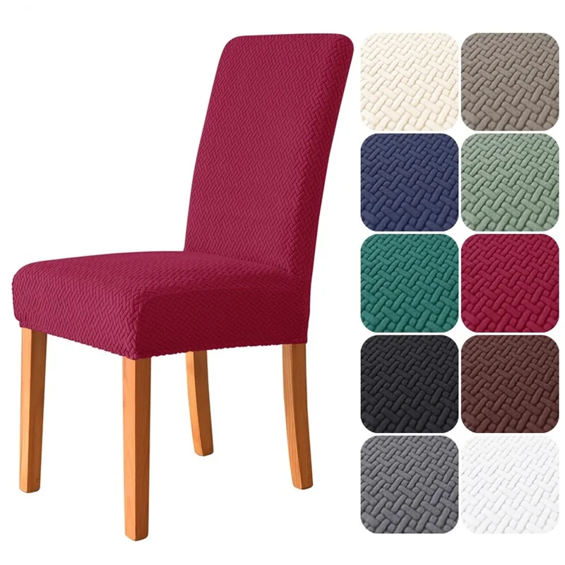

1/2/4/6pcs Jacquard Elastic Chair Cover Solid Color Dining Chair Covers Spandex Stretch Office Chairs Case Anti-dirty Removable