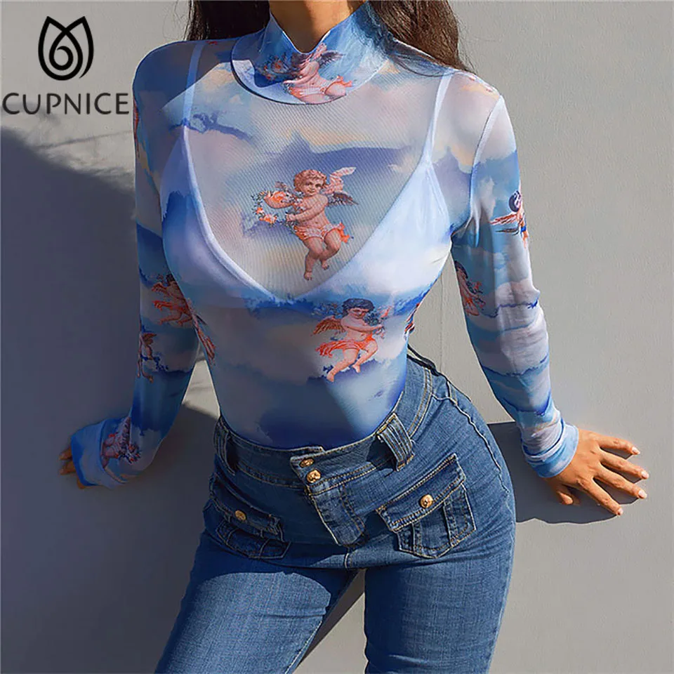 CUPNICE Sexy See-through Mesh Angel Print Long Sleeve Jumpsuit Woman Spring/summer Slim Fit O-neck High Waist Bottoming Shirt
CUPNICE Sexy See-through Mesh Angel Print Long Sleeve Jumpsuit Woman Spring/summer Slim Fit O-neck High Waist Bottoming Shirt