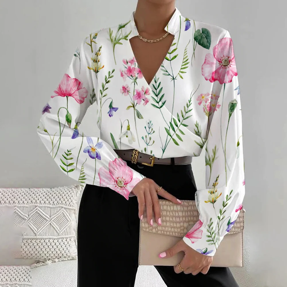 Women Autumn Long Sleeve Flower Printed Plaid Top Shirts Fashion Slim Lapel Tops All Season V-neck Patchwork Mature Wear Blouse
Women Autumn Long Sleeve Flower Printed Plaid Top Shirts Fashion Slim Lapel Tops All Season V-neck Patchwork Mature Wear Blouse