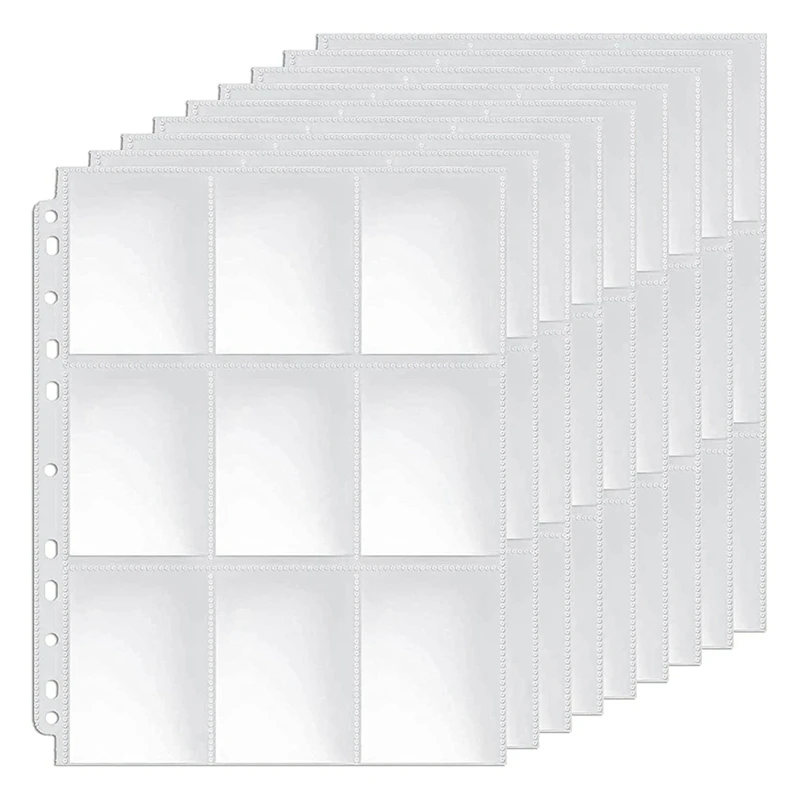 Pockets Double-Sided Trading Card Pages Sleeves 9-Pocket Clear Plastic Game Card Protectors For Fit 3 Ring Binder
Pockets Double-Sided Trading Card Pages Sleeves 9-Pocket Clear Plastic Game Card Protectors For Fit 3 Ring Binder
