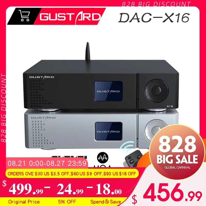 

GUSTARD DAC-X16 MQA Decoder Bluetooth5.0 Dual ES9068AS Native Balanced DAC X16 Full Decoding DSD512 XU216 USB HIFI High Fidelity