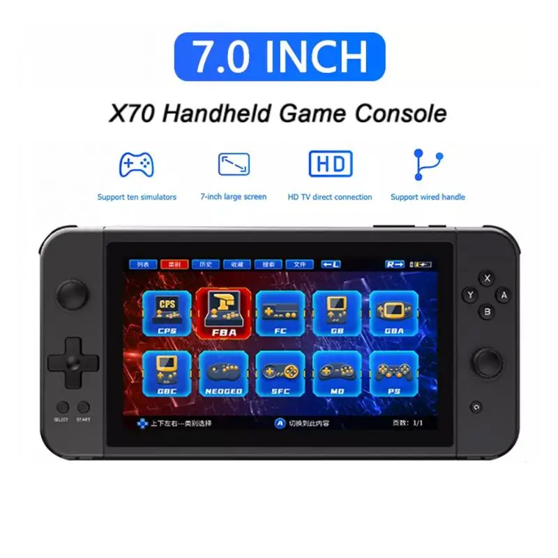 Портативная игровая консоль X70, HD экран 7,0 дюйма, ретро, портативная игровая консоль PS MD, игровые консоли HD TV Out, Игровая приставка, подарок 2022 
Портативная игровая консоль X70, HD экран 7,0 дюйма, ретро, портативная игровая консоль PS MD, игровые консоли HD TV Out, Игровая приставка, подарок 2022
