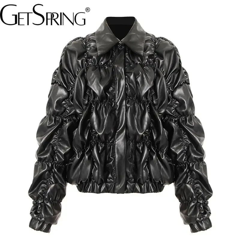 GetSpring Women Leather Coat 2022 Autumn Winter Simple Folds Long Sleeve Faux Leather Jacket Fashion All Match Female Tops New
GetSpring Women Leather Coat 2022 Autumn Winter Simple Folds Long Sleeve Faux Leather Jacket Fashion All Match Female Tops New