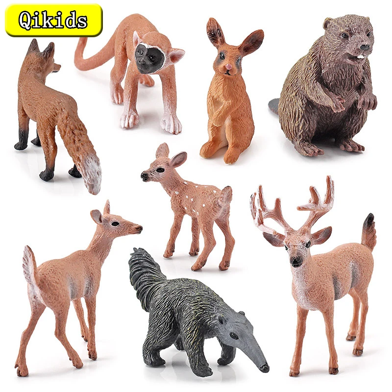 

New One Piece Simulation Forest Wild Animal Model Anteater Beaver Deer Action Figure PVC Educational Toy Figurine For Kids Gifts