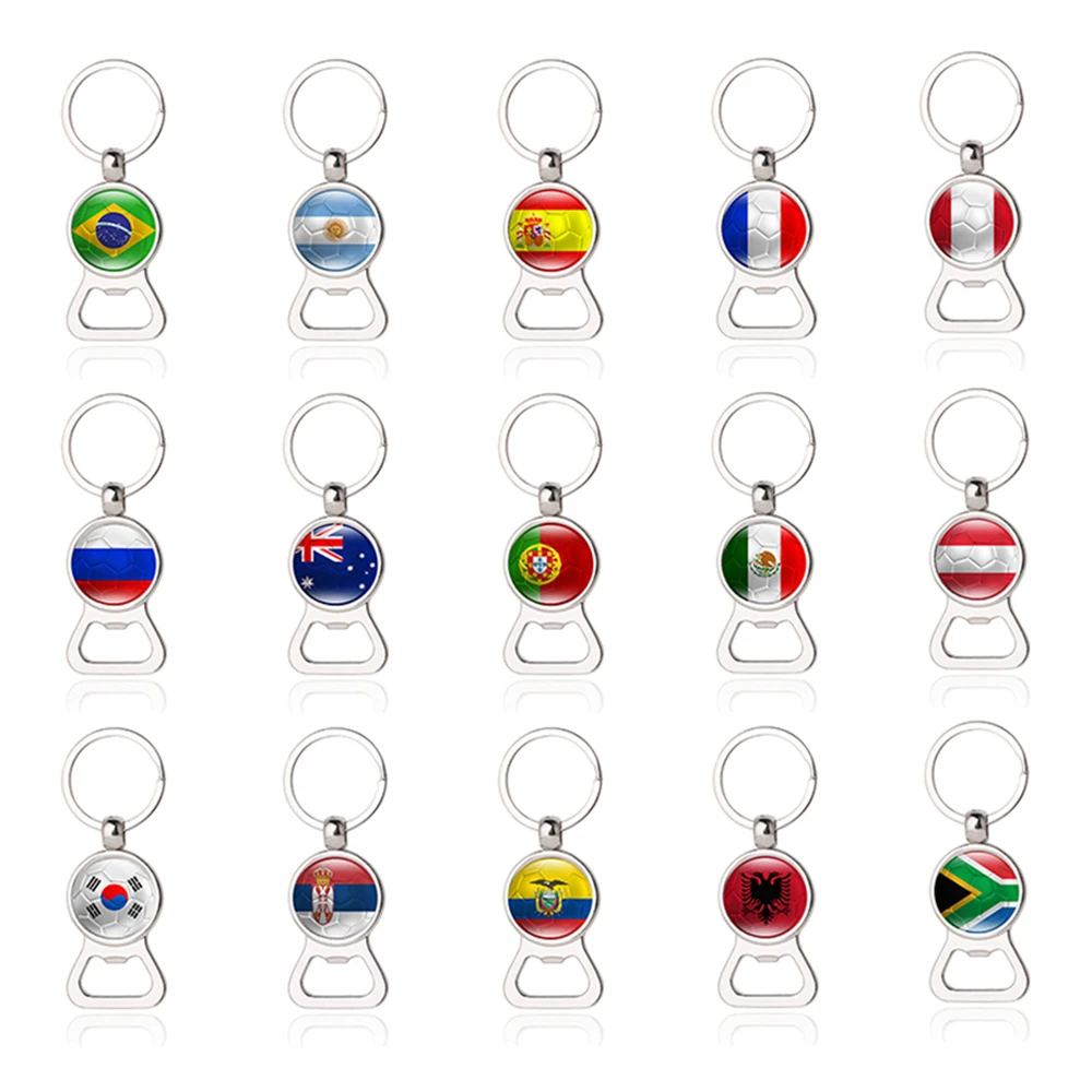 

Brazil Argenyan Flag Football Keychain for Men Glass Russia France Spain Portugal National Flag Keyring Jewelry Keychain Silver