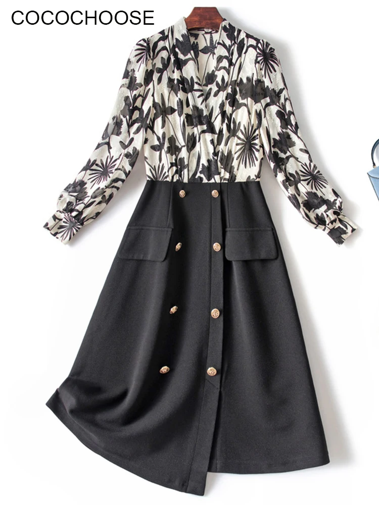 Elegant Urban Spring Dress 2022 Fashion Women Designer Sexy V-neck Long Sleeve Floral Chiffon Black Dress Plus Size XXXL
Elegant Urban Spring Dress 2022 Fashion Women Designer Sexy V-neck Long Sleeve Floral Chiffon Black Dress Plus Size XXXL