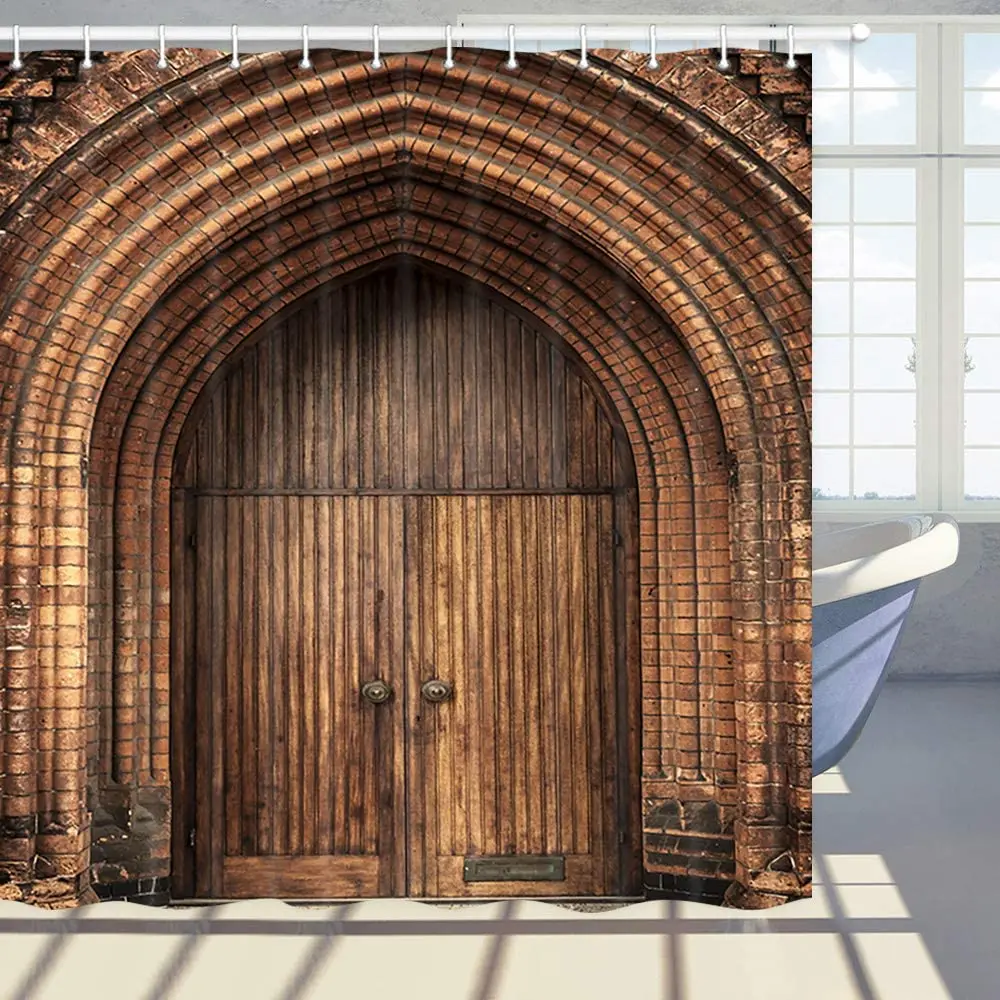 Door Decor Shower Curtain Brick Archway and Wooden Door Church Bathroom Polyester Fabric Bath Curtains with Hooks Washable
Door Decor Shower Curtain Brick Archway and Wooden Door Church Bathroom Polyester Fabric Bath Curtains with Hooks Washable