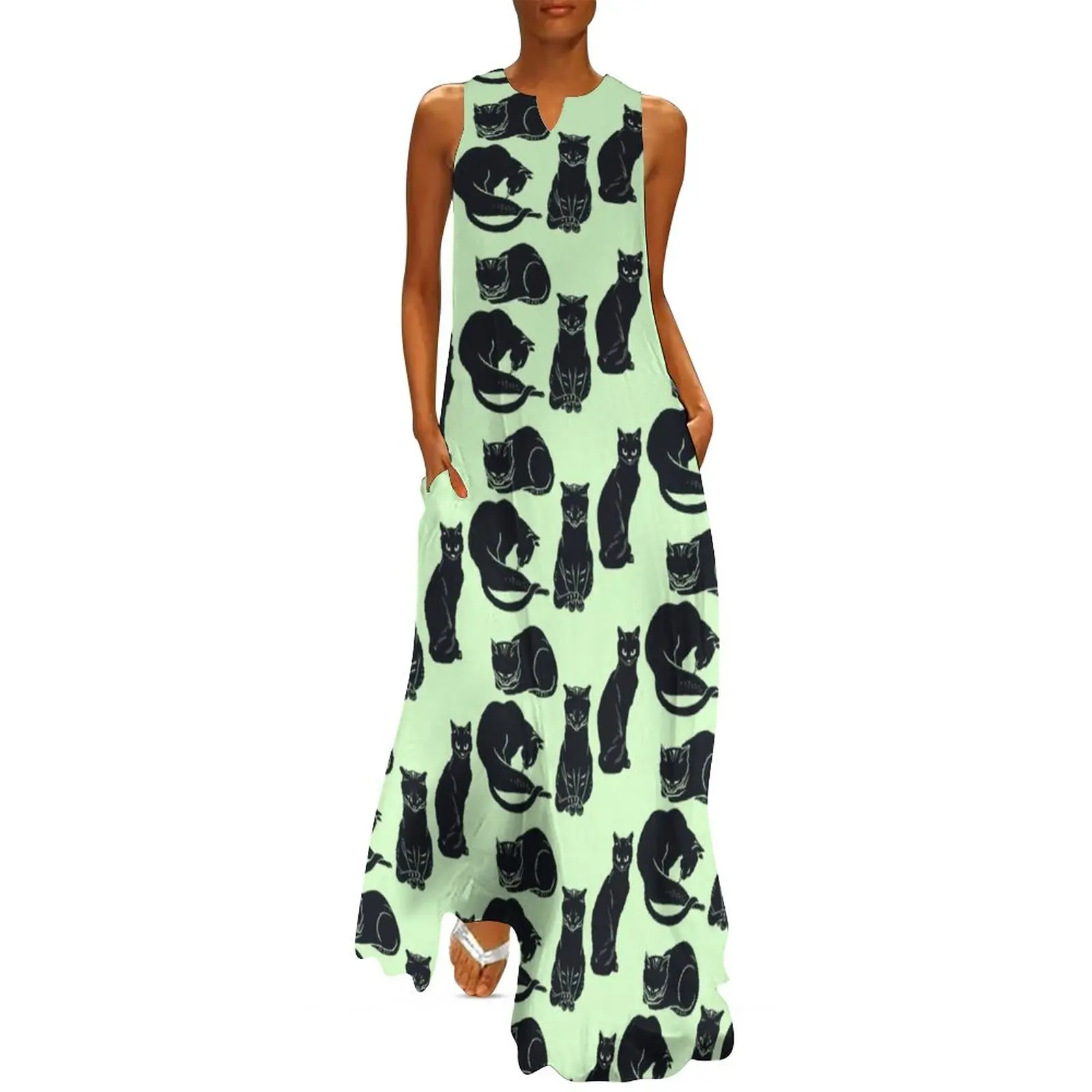 Винтажное платье-макси в стиле бохо, Элегантное Длинное пляжное платье с принтом в виде черной кошки, с V-образным вырезом, уличный стиль, большие размеры, на лето
Винтажное платье-макси в стиле бохо, Элегантное Длинное пляжное платье с принтом в виде черной кошки, с V-образным вырезом, уличный стиль, большие размеры, на лето