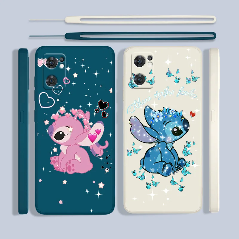 

NEW Cute Stitch Anime Phone Case For OPPO Find X5 X3 X2 Lite Pro Neo A96 A94 A93 A77 A76 A74 A73 Liquid Left Rope Cover Silicone