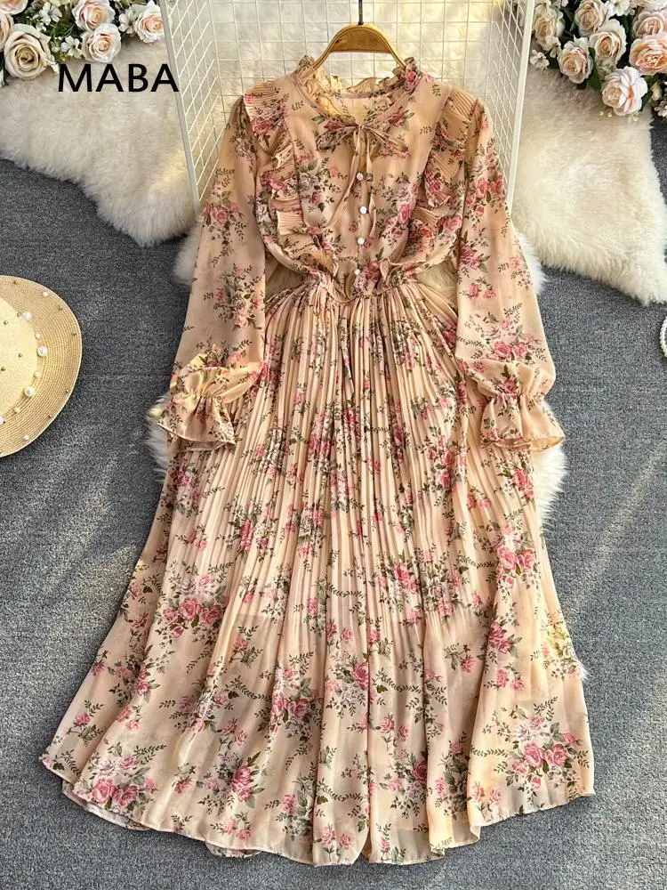 Spring Women Korean Sweet Print Floral Chiffon Pleated Maxi Dress Female O-neck Puff Sleeve Slim Ruffled Elegant Midi Long Dress
Spring Women Korean Sweet Print Floral Chiffon Pleated Maxi Dress Female O-neck Puff Sleeve Slim Ruffled Elegant Midi Long Dress