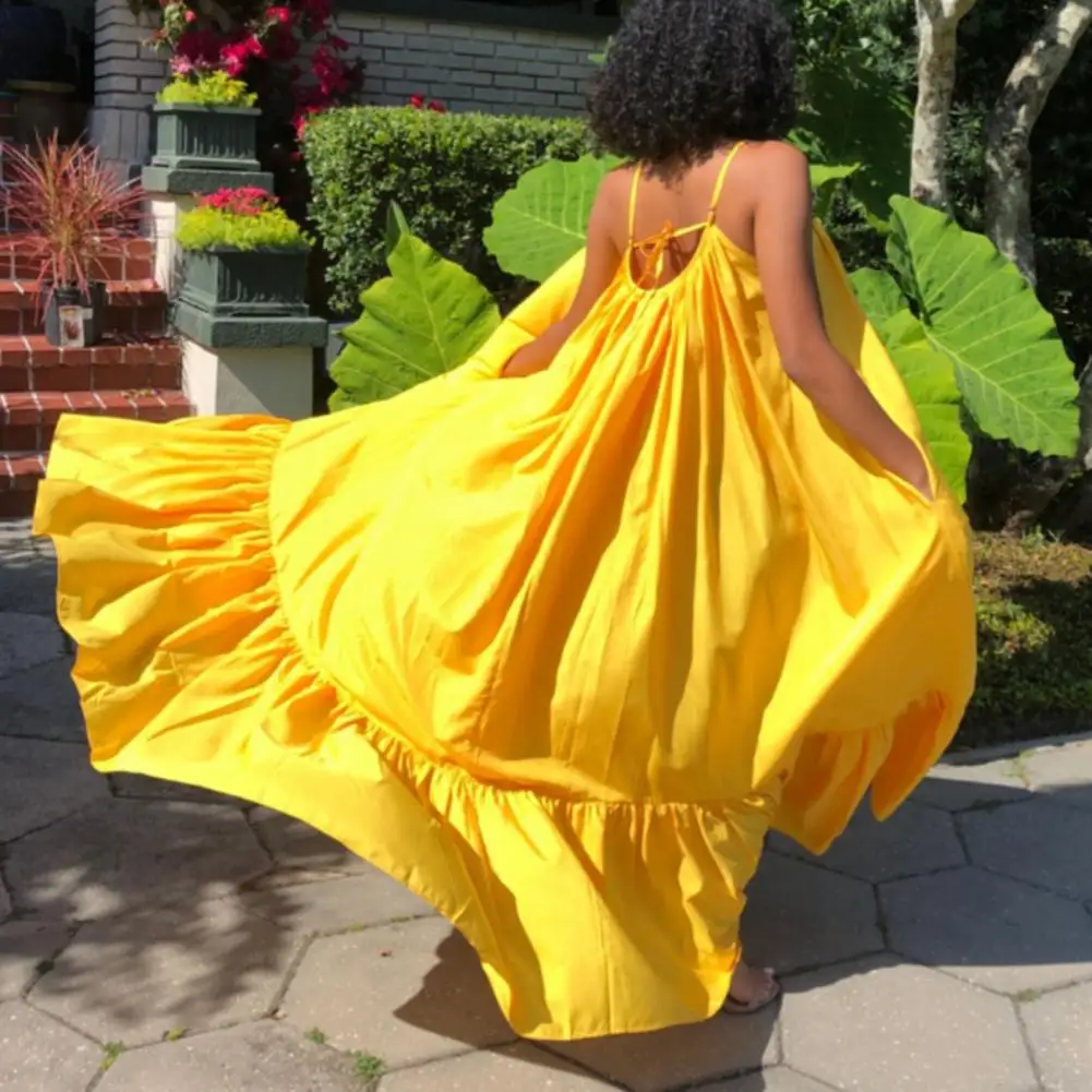 Women Camisole Oversized Maxi Dresses Summer Casual Spaghetti Strap Loose Backless Big Swing Dress Women Solid Floor-length Robe
Women Camisole Oversized Maxi Dresses Summer Casual Spaghetti Strap Loose Backless Big Swing Dress Women Solid Floor-length Robe