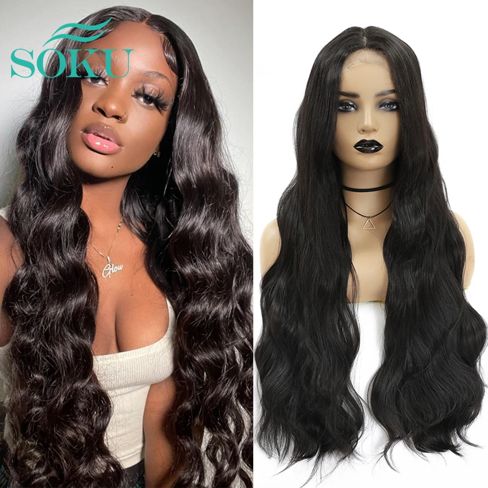 Body Wave Synthetic Lace Front Wig Middle Part Wig With Baby Hair SOKU Dark Brown Color Heat Resistant Hair For Black Women
Body Wave Synthetic Lace Front Wig Middle Part Wig With Baby Hair SOKU Dark Brown Color Heat Resistant Hair For Black Women
