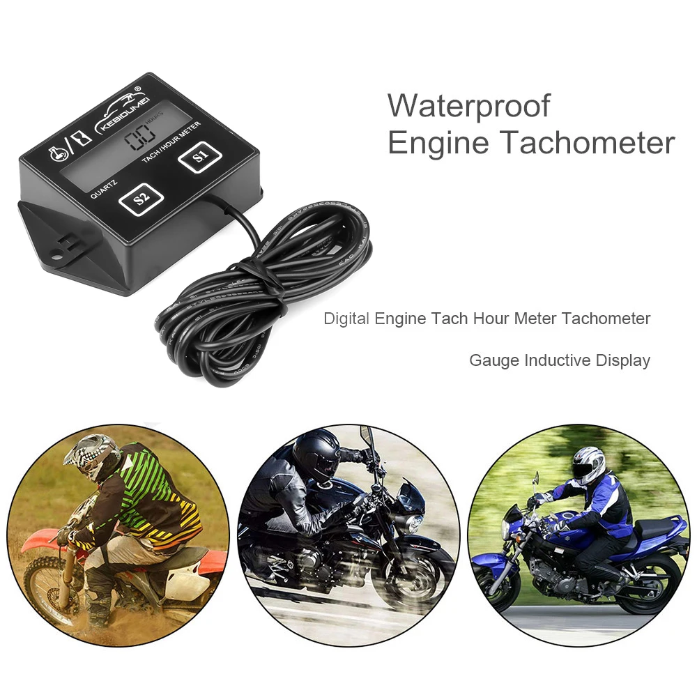 Новейший цифровой тахометр двигателя Tach Hour Meter с индуктивным дисплеем для мотоцикла, мотора, морского судна, бензопилы, питбайка и лодки.