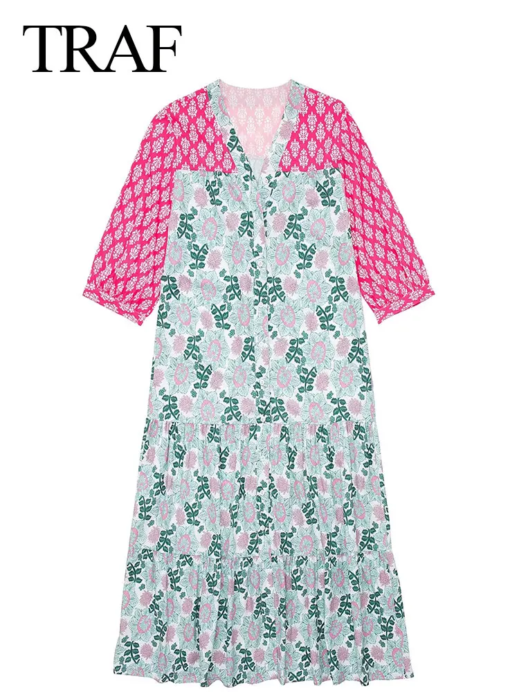 TRAF Elegant Women Long Dress Print Flower Multicolor V-Neck Single Breasted Loose Dress Fashion Big Swing Skirt Summer Daily
TRAF Elegant Women Long Dress Print Flower Multicolor V-Neck Single Breasted Loose Dress Fashion Big Swing Skirt Summer Daily
