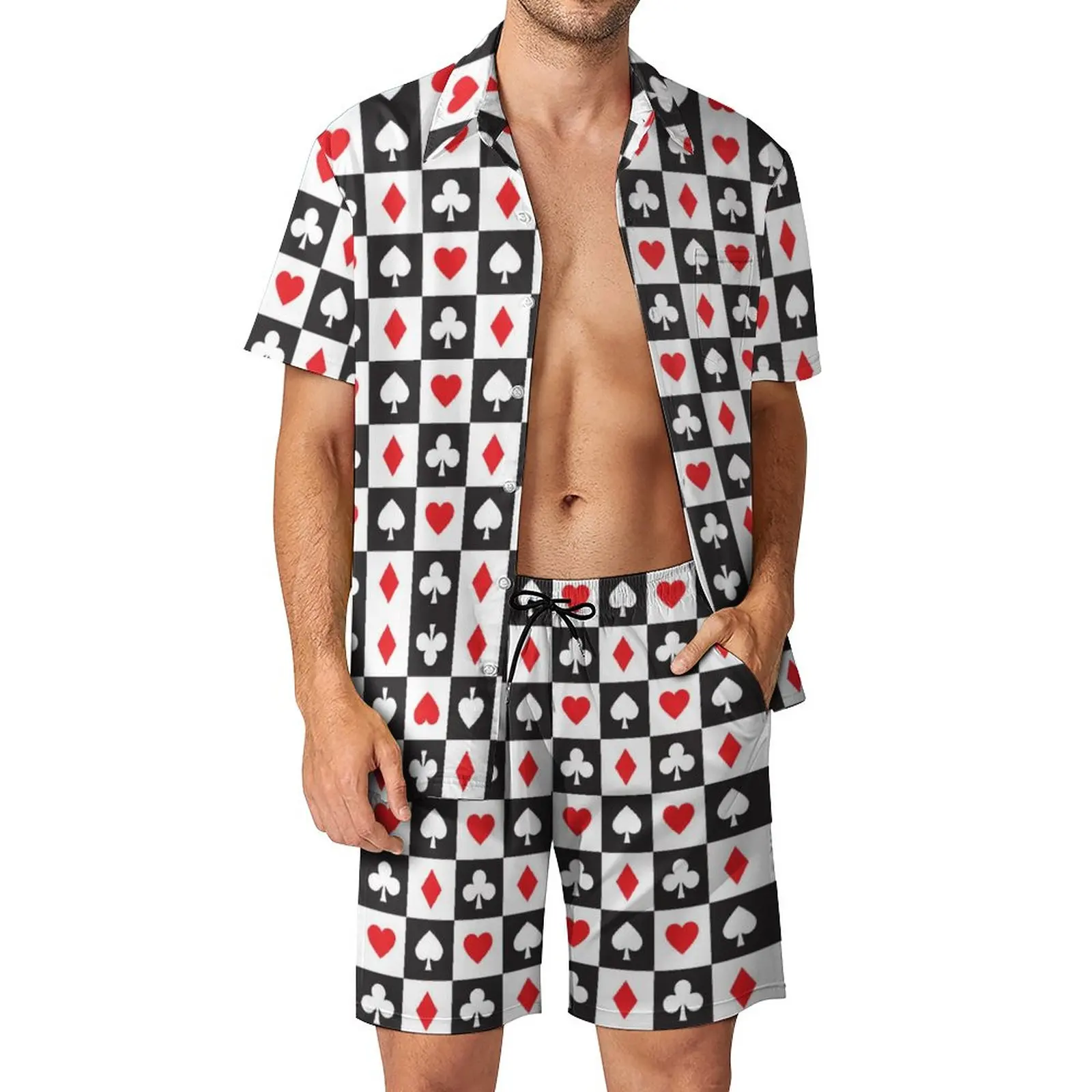 

Пляжные мужские наборы с игральными картами в форме сердца, комплект повседневной рубашки для покера, летние графические шорты, винтажный костюм из 2 предметов, большой размер 2XL 3XL