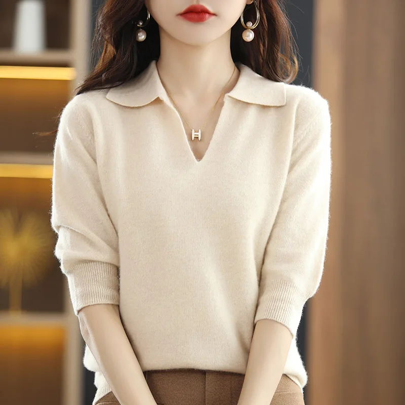2022 Autumn New Cashmere Sweater Female Clothing Women's T-Shirt 100% Pure Wool Knitted Sweater Short-Sleeved Top
2022 Autumn New Cashmere Sweater Female Clothing Women's T-Shirt 100% Pure Wool Knitted Sweater Short-Sleeved Top