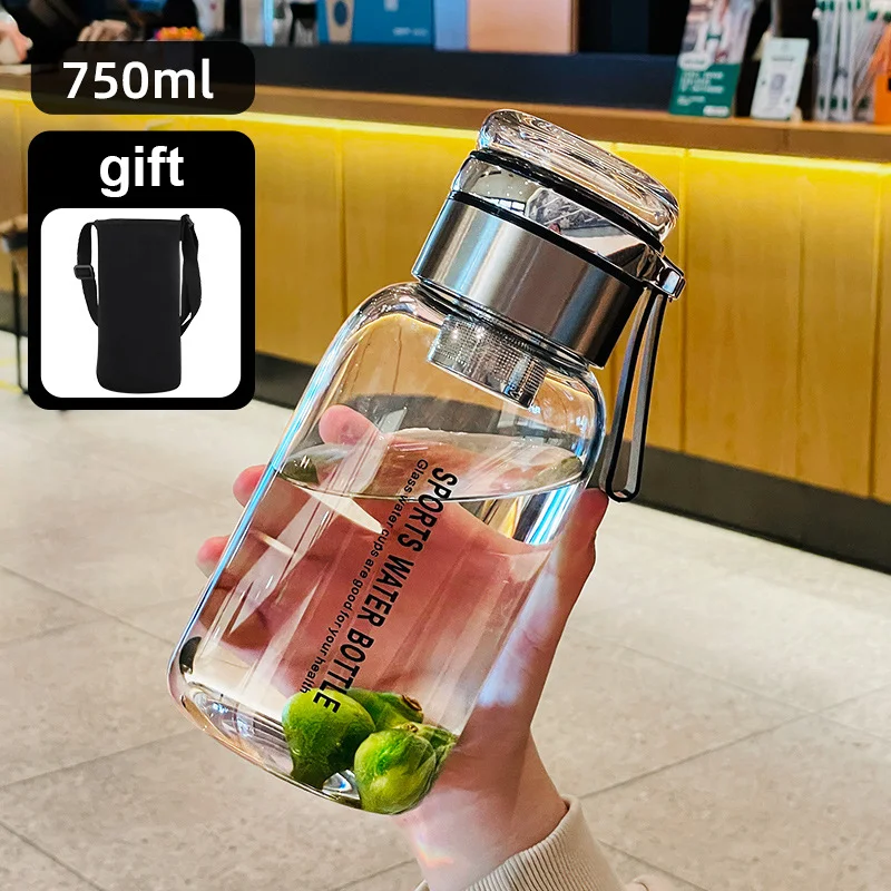 

Бутылка для воды большой емкости, прозрачная чашка для молока, сока, портативная герметичная посуда для путешествий и спорта на открытом воздухе, стеклянная бутылка для чая, 750 мл