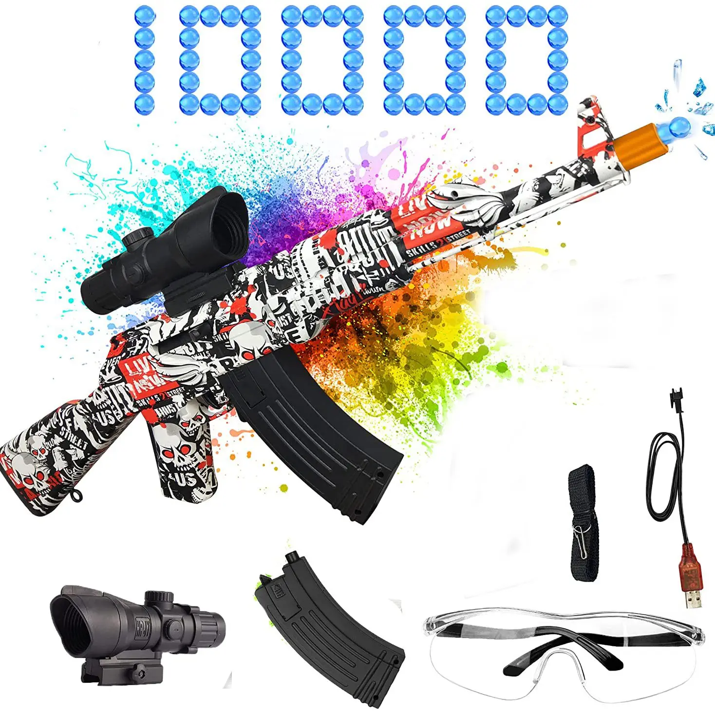 

AK47 M249 Electric Gel Blaster Rifle Gun CS Outdoor Game Toy 10000 Water Paintball Splatter Ball Shooter for Children Gift