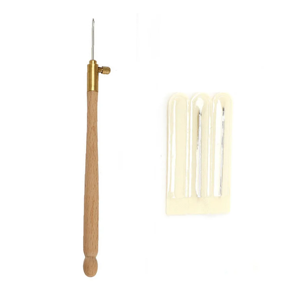 

Тамбурный крючок с 3 иглами для вышивки, бисероплетения, набор инструментов для вязания крючком, деревянная ручка