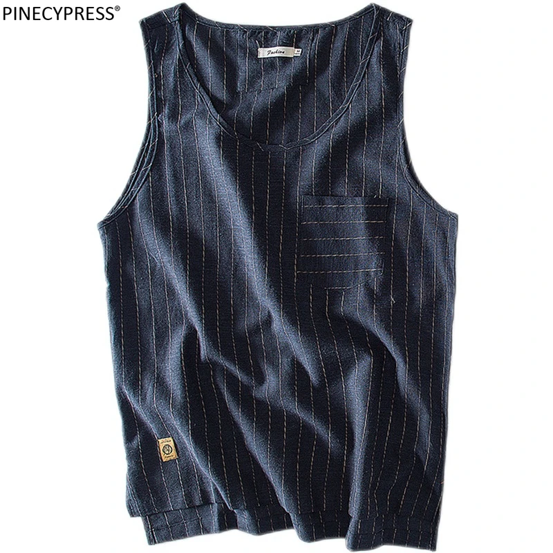 25% Linen 75% Cotton Breathable Summer Striped Man Vest Male Pocket Navy Blue Khaki Sleeveless O-neck Casual Men Tank Tops
25% Linen 75% Cotton Breathable Summer Striped Man Vest Male Pocket Navy Blue Khaki Sleeveless O-neck Casual Men Tank Tops