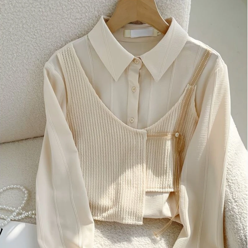

Винтажная блузка DUOFAN для женщин, шикарные шифоновые рубашки с имитацией двух слоев, модные корейские блузки с длинным рукавом, топы 2023, модные женские блузки