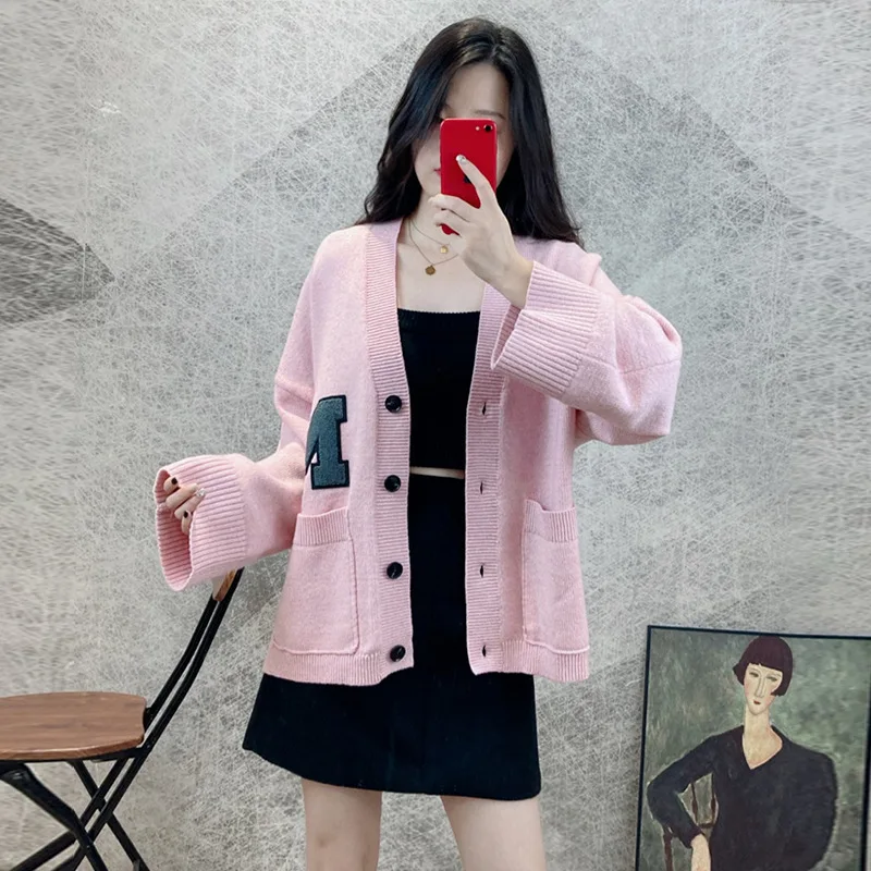 Pink Color Nylon Fabric Fashion Lazy Oaf Cardigan Sweater For Women Full Sleeves Loose Letter Tops Lady Coat Clothes
Pink Color Nylon Fabric Fashion Lazy Oaf Cardigan Sweater For Women Full Sleeves Loose Letter Tops Lady Coat Clothes