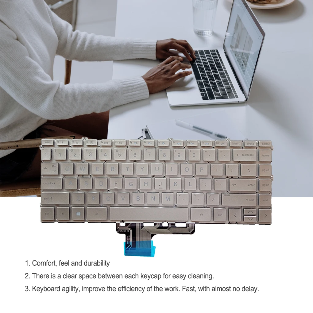 

Клавиатура для ноутбука Серебристый свободный ввод ввода устройства компьютера с подсветкой клавиатуры Замена для HP Spectre 13-AW US макет
