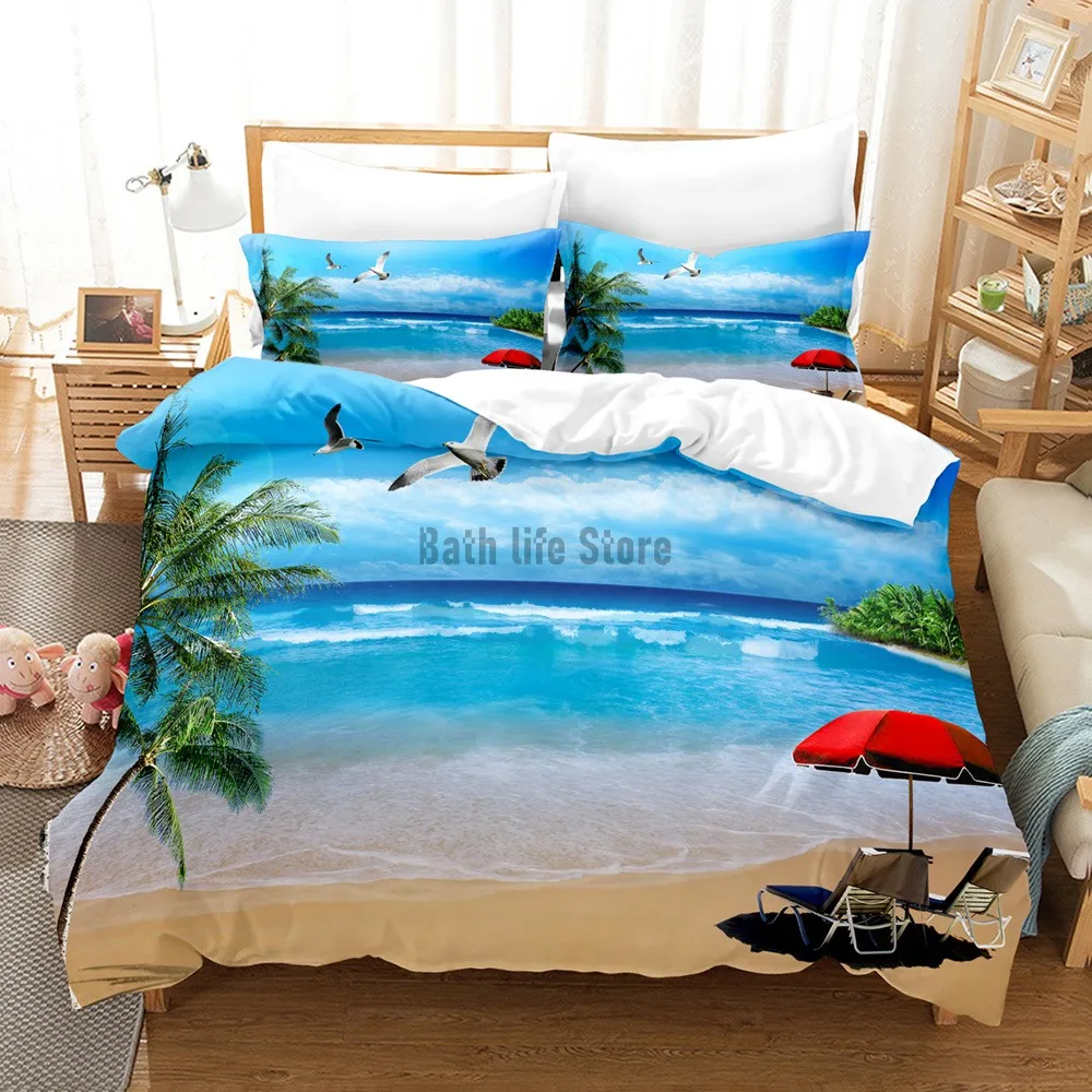 

Coconut Tree Seaside Scenery Bedding Set Bedding Set Duvet Cover and Pillowcase Double Size Bed Linens Bedroom 3pcs