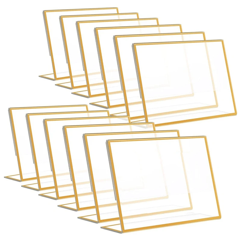 12Piece Gold Frame Acrylic Sign Holder Wedding Table Number Holder Slanted Menu Double Sided Stand 4X6inch Horizontal
12Piece Gold Frame Acrylic Sign Holder Wedding Table Number Holder Slanted Menu Double Sided Stand 4X6inch Horizontal