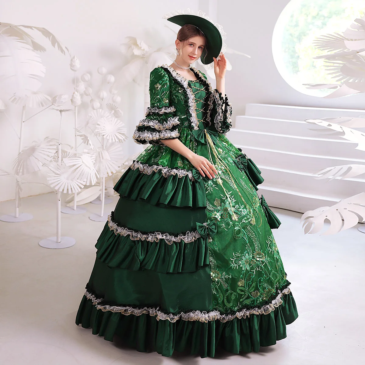 

18th Century Rococo Medieval Renaissance Victorian Gothic Marie Antoinette Cosplay Party Ball Gown Costume Prom Dresses Green
