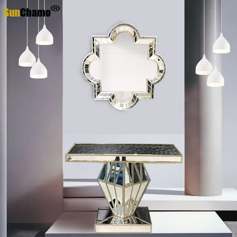 

Sunchamo European and American Style Light Luxury Modern Mirror Dressing Table Glass Mirrors Furniture Combination Entrance Hall
