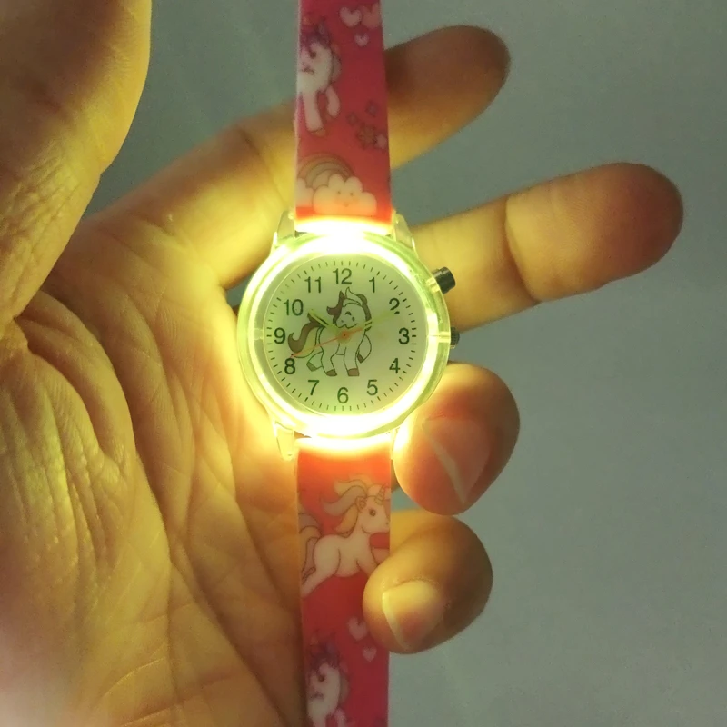 Часы Детские Мультяшные с единорогом цветные флэш-источником света для девочек