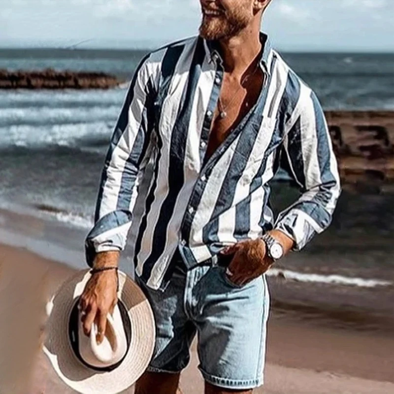 Men Shirt Spring Autumn Fashion Long Sleeve Striped Loose Shirt Coat Men Vintage Single Breasted Stand Collar Shirt Streetwear
Men Shirt Spring Autumn Fashion Long Sleeve Striped Loose Shirt Coat Men Vintage Single Breasted Stand Collar Shirt Streetwear