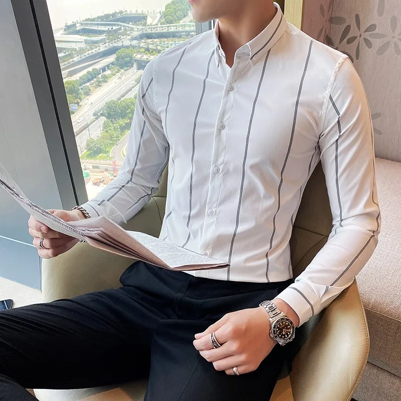 White/Black Striped Short Sleeve Men Shirts 2022 Spring New High Quality Casual Stretch Slim Business Formal Shirt Mens Clothing
White/Black Striped Short Sleeve Men Shirts 2022 Spring New High Quality Casual Stretch Slim Business Formal Shirt Mens Clothing