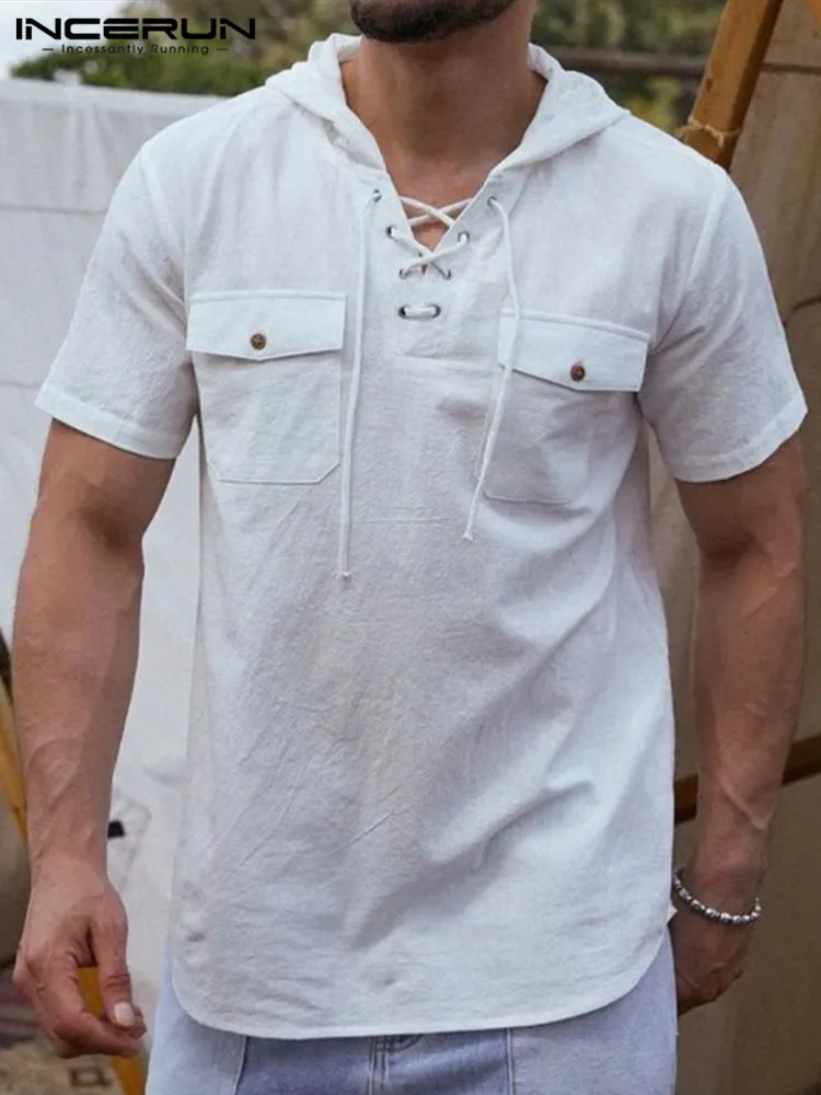 INCERUN Fashion Solid Hooded Tops New Men Mesh Drawstring Comfortable Blouse Casual Male Hot Sale Short Sleeve Shirts S-3XL 2022
INCERUN Fashion Solid Hooded Tops New Men Mesh Drawstring Comfortable Blouse Casual Male Hot Sale Short Sleeve Shirts S-3XL 2022