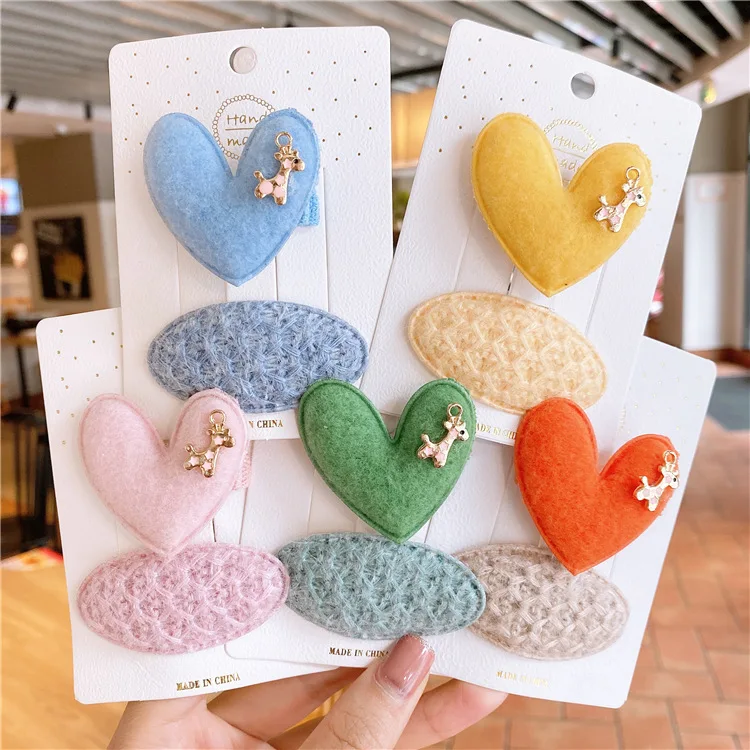 

2pcs/lot Geometric Hairpin for Kids Cute Heart Oval Hair Clips Wool Bb Hairgrips Children Bang Barrettes Headwear Accessories