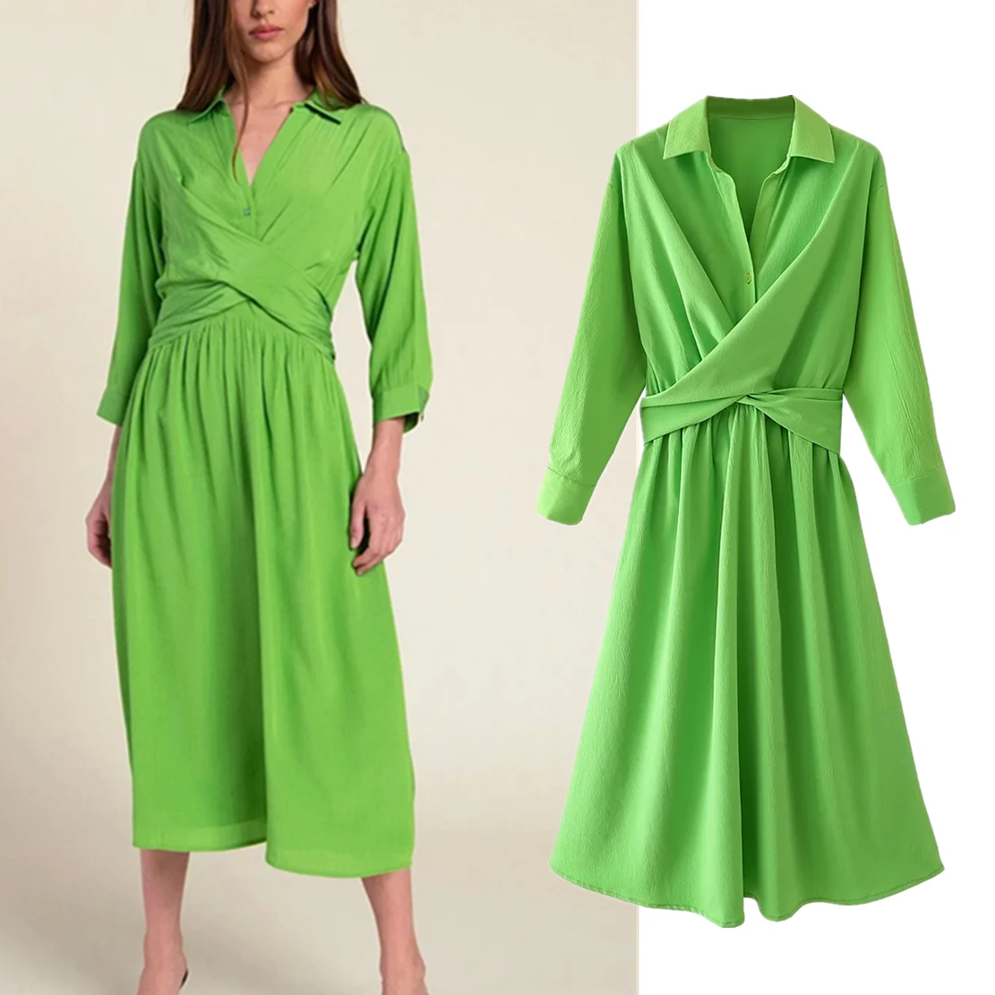 withered French Style Vintage Grass Green Fashion Elegant Dress Overlapping Design Casual Long Dress Women
withered French Style Vintage Grass Green Fashion Elegant Dress Overlapping Design Casual Long Dress Women