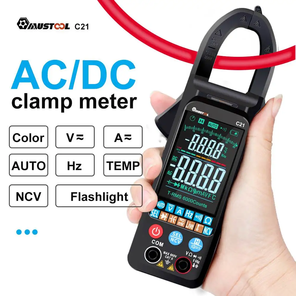 MUSTOOL C21 Digital Clamp Meter AC DC Current Voltage LCD Color Screen NCV 6000 Counts Digital Multimeter Clamp Meter
MUSTOOL C21 Digital Clamp Meter AC DC Current Voltage LCD Color Screen NCV 6000 Counts Digital Multimeter Clamp Meter
