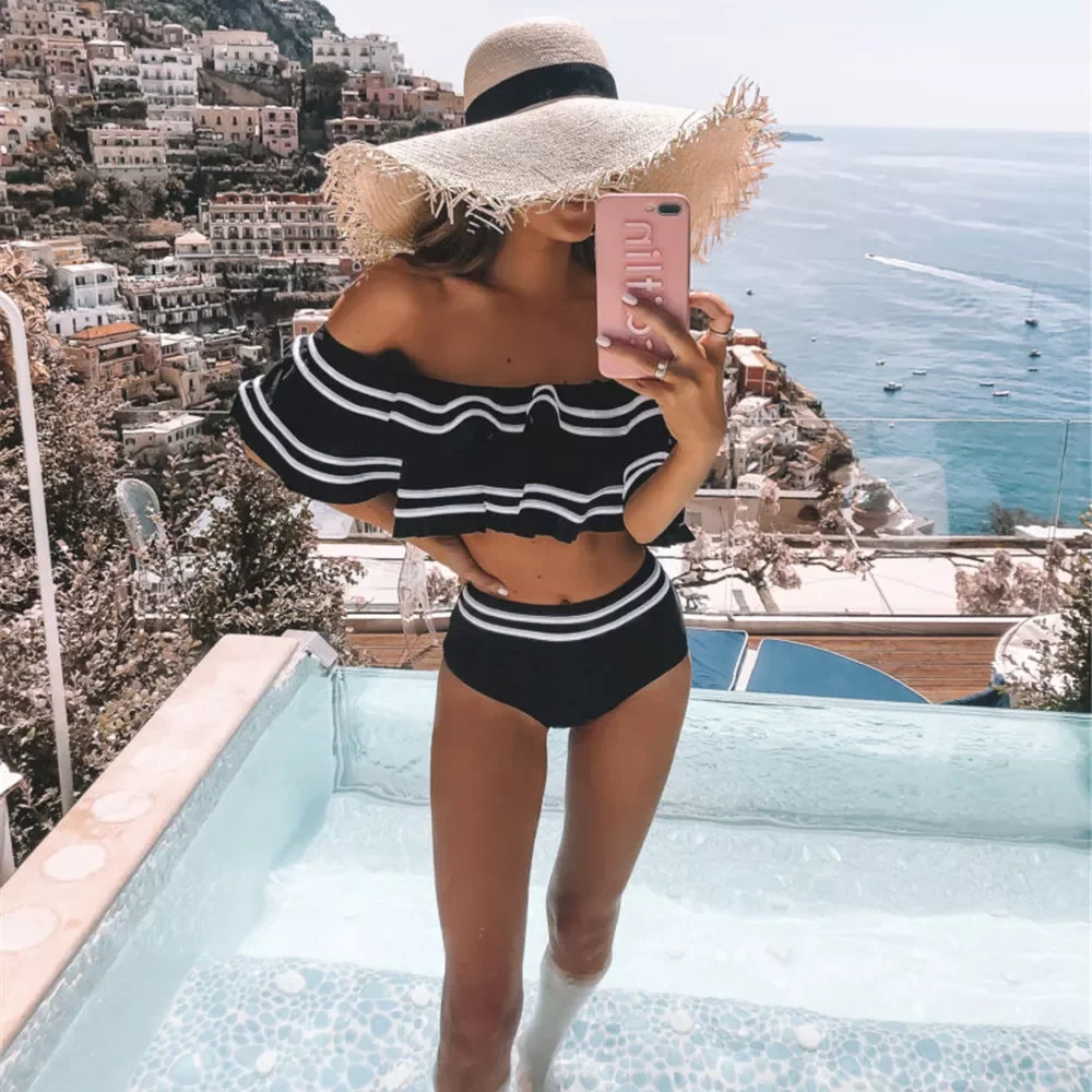 Sexy Off Shoulder Bikini Women Solid Swimwear Push Up Swimsuit Ruffle Biquini High Waist Bikinis Flounce Bathing Suit Pad Stripe
Sexy Off Shoulder Bikini Women Solid Swimwear Push Up Swimsuit Ruffle Biquini High Waist Bikinis Flounce Bathing Suit Pad Stripe