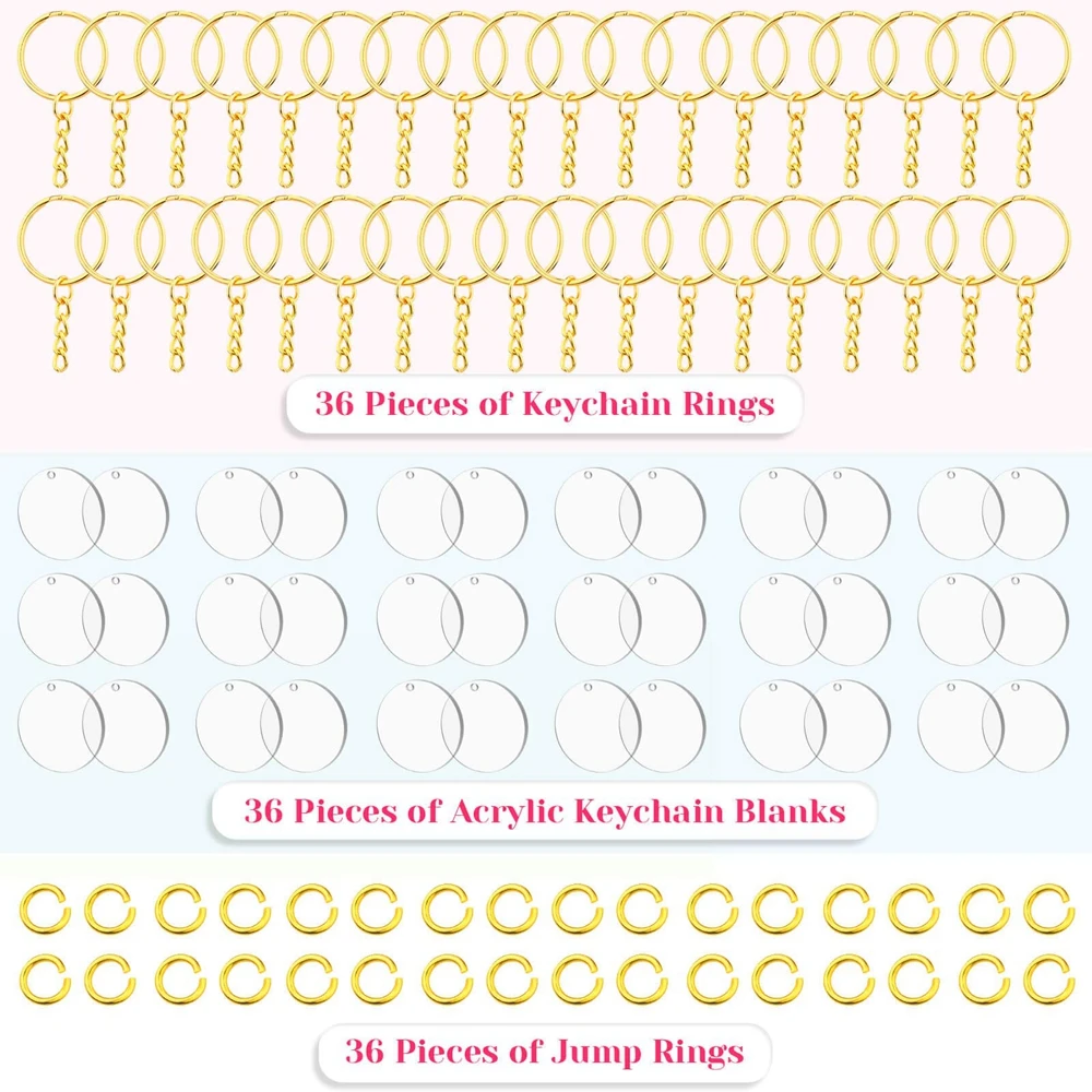 108pcs Blank Keychains for Vinyl Kit Including Acrylic Ornament Blanks Silver Gold Key Chain Rings Jump Rings for DIY Keychain
108pcs Blank Keychains for Vinyl Kit Including Acrylic Ornament Blanks Silver Gold Key Chain Rings Jump Rings for DIY Keychain