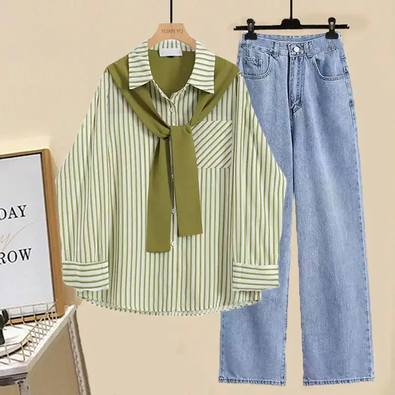 Women's Clothing Spring Autumn Single/Suit 2023 Korean Edition Casual Loose Striped Shirt High Waist DenimTwo Piece Set Fashion
Women's Clothing Spring Autumn Single/Suit 2023 Korean Edition Casual Loose Striped Shirt High Waist DenimTwo Piece Set Fashion