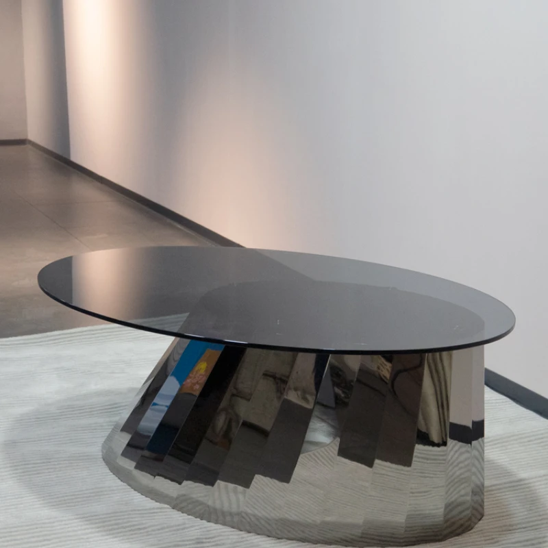 

Роскошный высококачественный Современный дизайнерский художественный трехмерный Овальный стеклянный итальянский боковой столик из нержавеющей стали