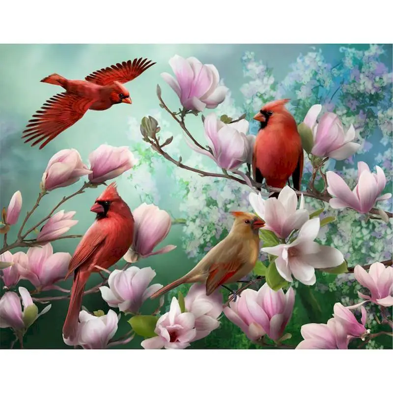 

Картина по номерам GATYZTORY для взрослых и детей, ручная роспись, акриловая живопись, четыре птицы на дереве, рисунок, DIY подарок